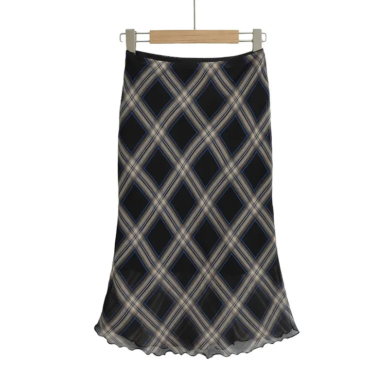 Womens Plaid Lettuce Edge Mesh Mini Skirt — dettaglio