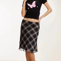 Womens Plaid Lettuce Edge Mesh Mini Skirt — dettaglio della stampa