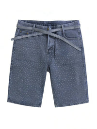 Womens Rhinestone Printed Denim Shorts Jorts — vista completa