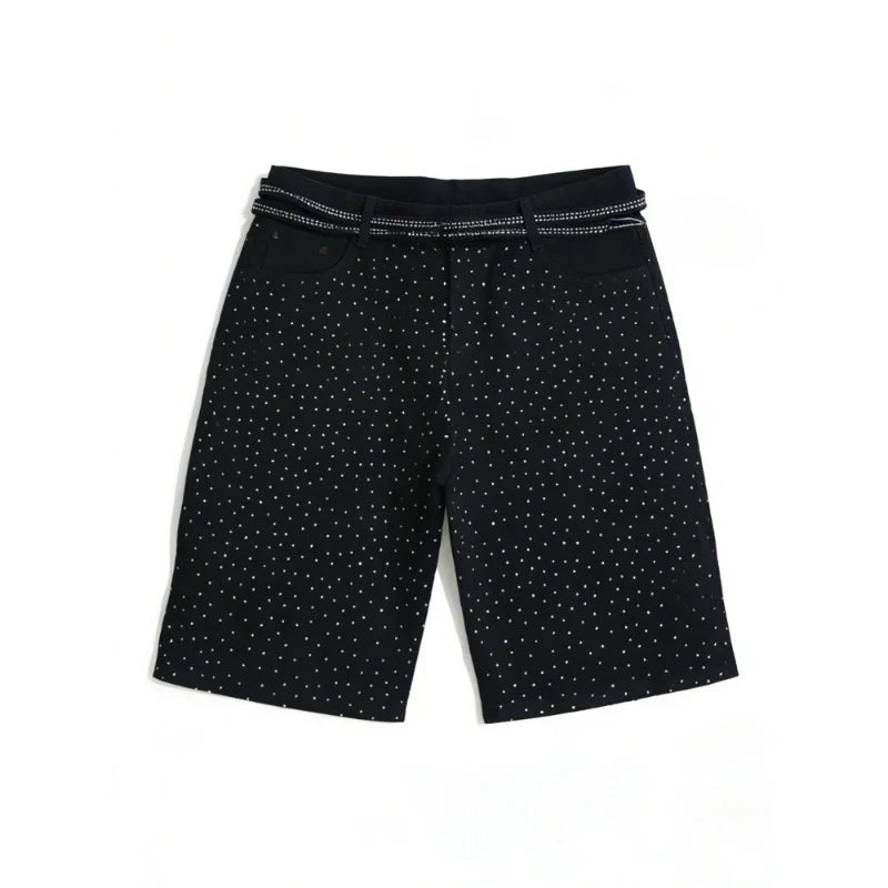 Womens Rhinestone Printed Denim Shorts Jorts — vista frontale