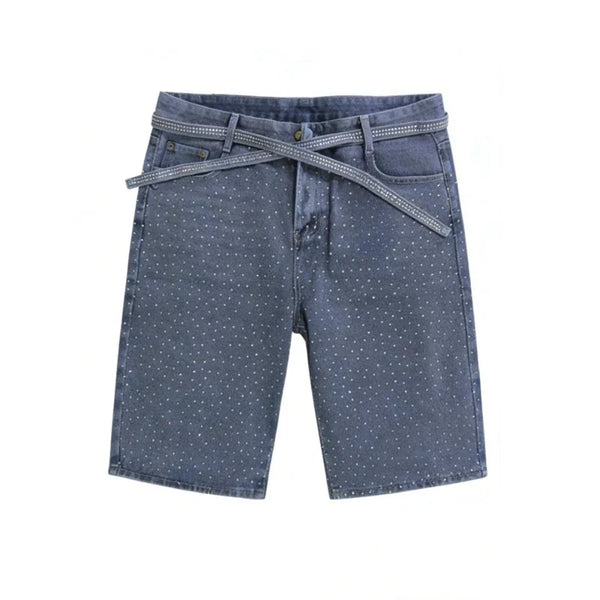 Y2K Womens Rhinestone Printed Denim Shorts Jorts