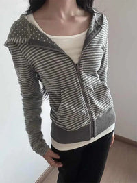 Womens Striped Grey Zip Up Hoodie — vista posteriore
