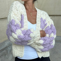 Womens Striped Lantern Sleeves Cardigan — vista laterale