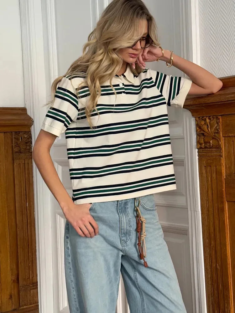 Womens Striped Polo Shirt — dettaglio del tessuto