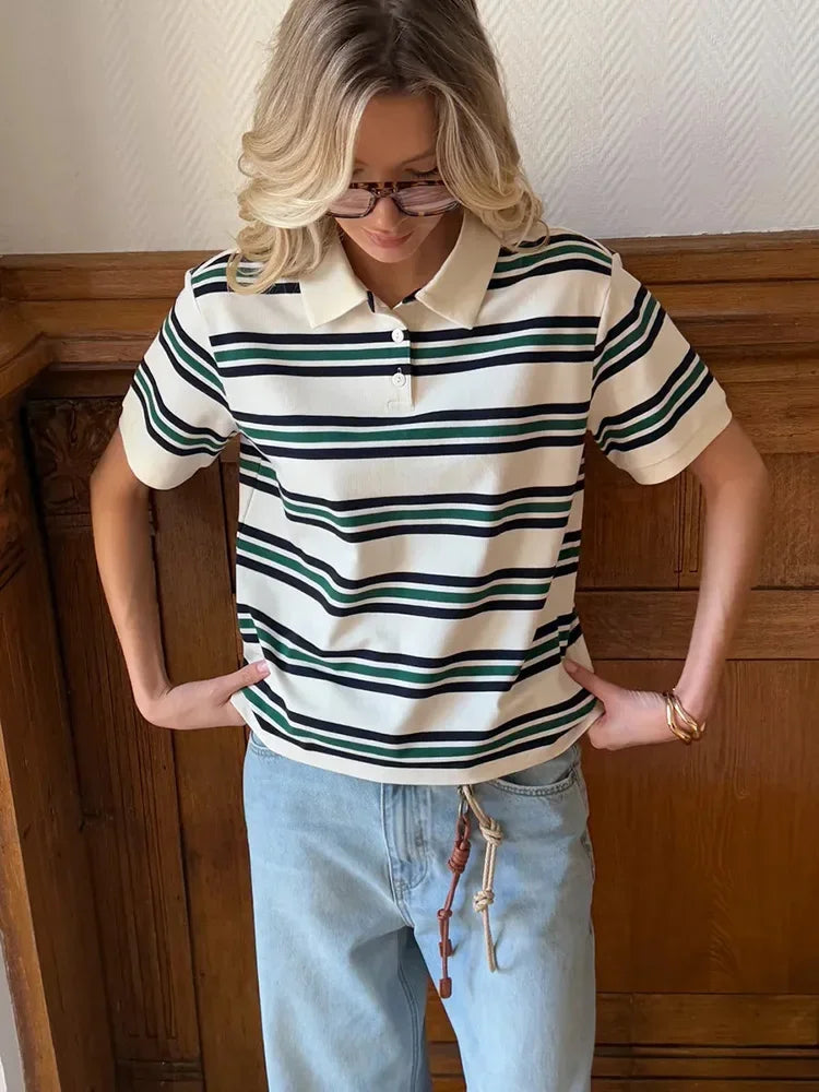 Womens Striped Polo Shirt — vista completa