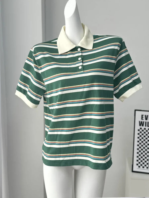 Womens Striped Polo Shirt — vista frontale