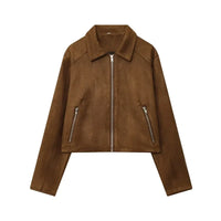 Womens Zip Up Faux Leather Bomber Jacket — vista frontale