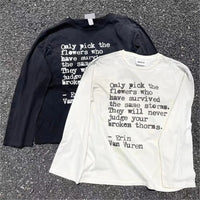 Words Of Wisdom Long Sleeve Graphic Top T Shirts — dettaglio del tessuto