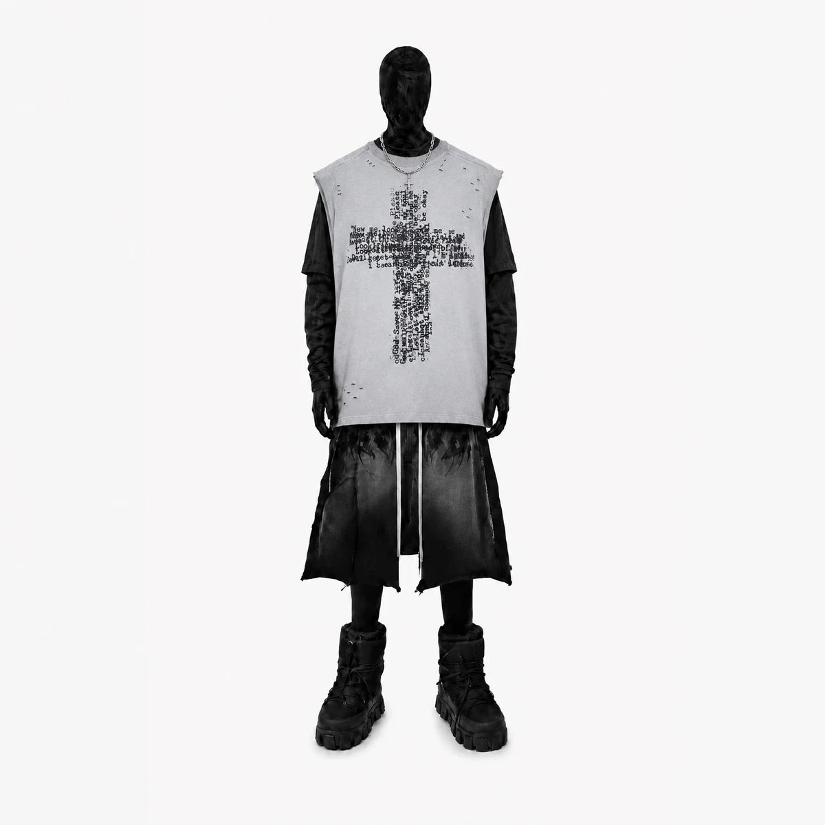 Written Cross Distressed Tank Top — dettaglio della stampa