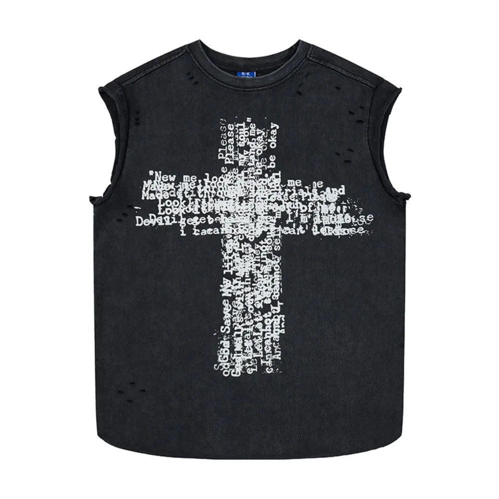Written Cross Distressed Tank Top — vista posteriore