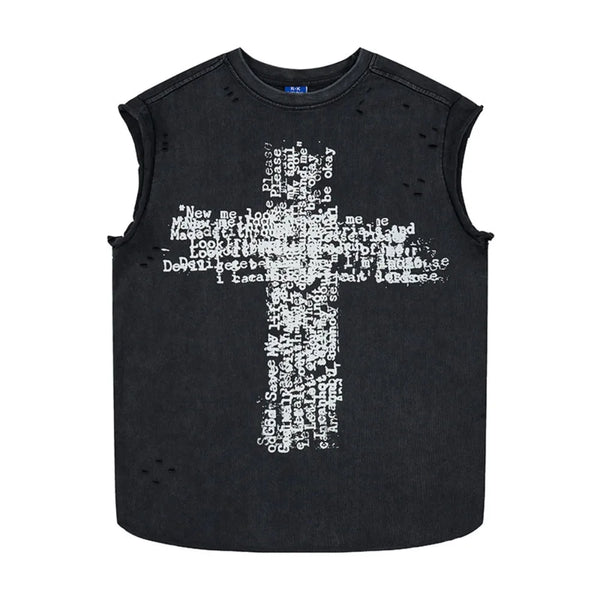 Y2K Written Cross Distressed Tank Top