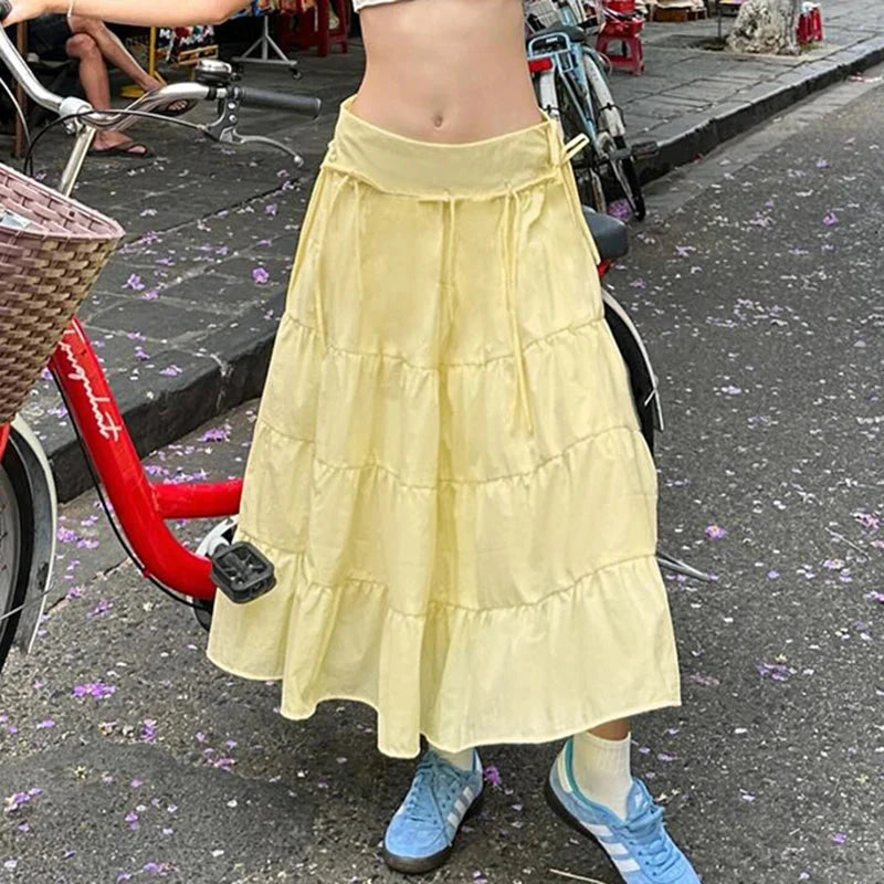 Yellow Bow Tiered Flowy Long Maxi Skirt — dettaglio della stampa