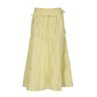 Yellow Bow Tiered Flowy Long Maxi Skirt — vista frontale