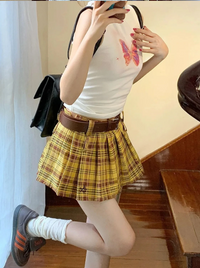 Yellow Plaid Pleated Mini Skirt — dettaglio