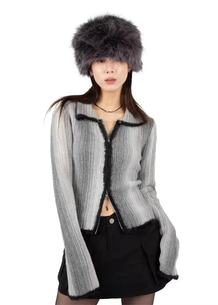 Zip Up Gradient Cardigan Sweater — vista laterale