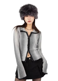 Zip Up Gradient Cardigan Sweater — vista laterale