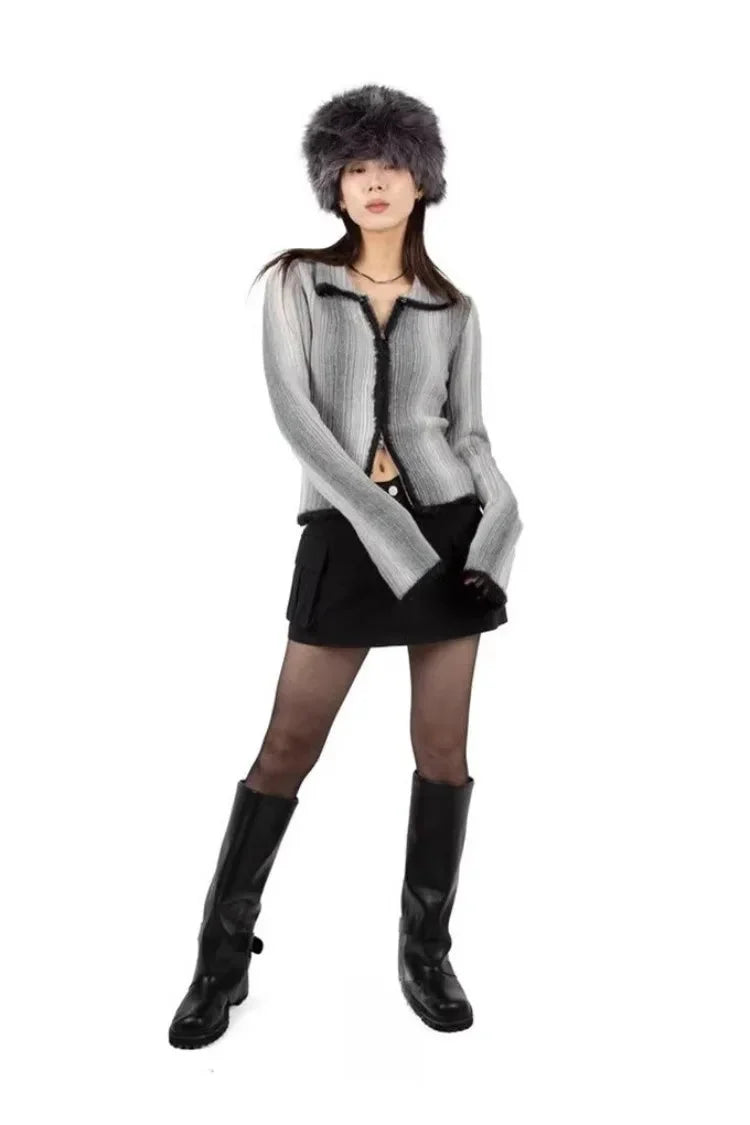 Zip Up Gradient Cardigan Sweater — dettaglio del tessuto