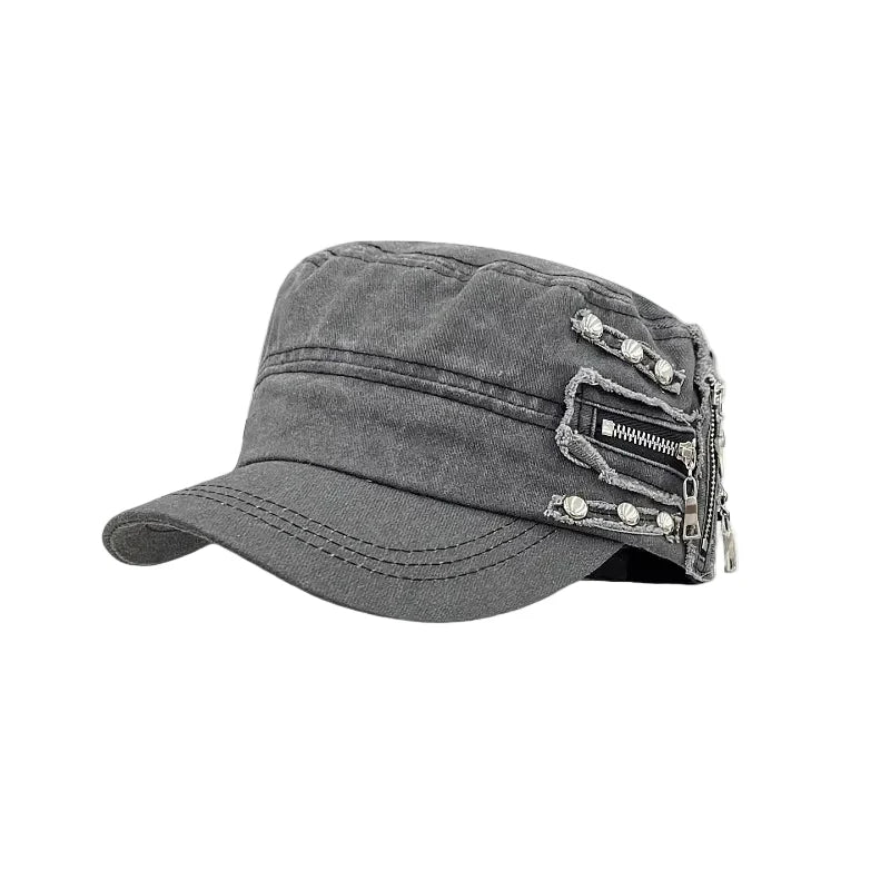 Zipper Flat Top Baseball Cap — vista frontale