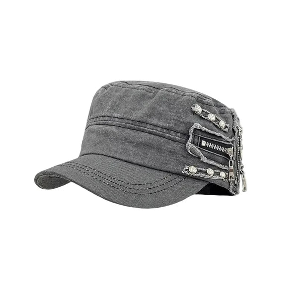 Zipper Flat Top Baseball Cap — vista frontale