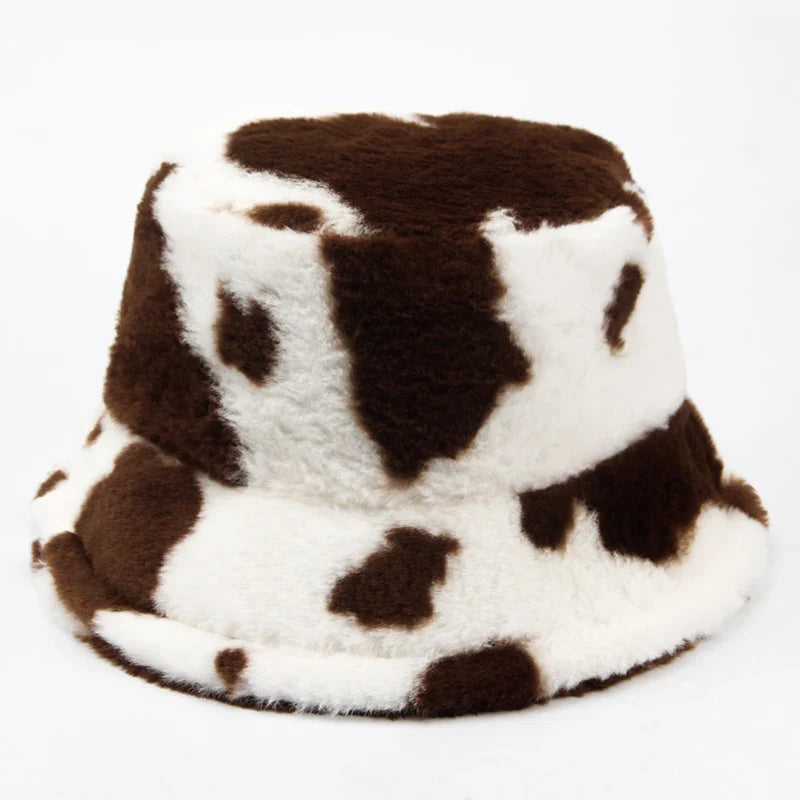 fluffy Cow Print Bucket Hat — vista posteriore