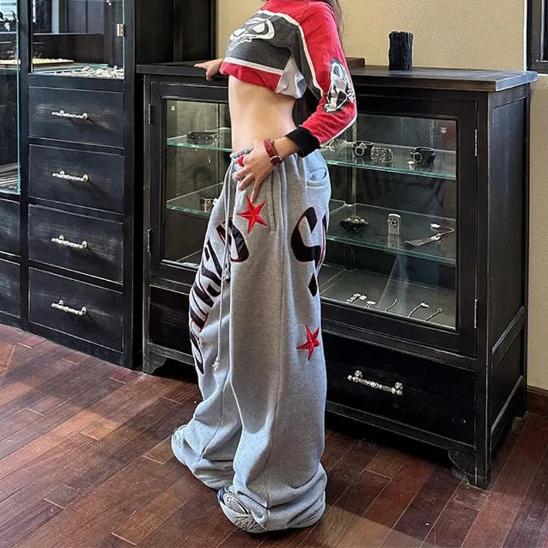 American Embroidered High Waist Sweatpant Joggers Trousers — dettaglio