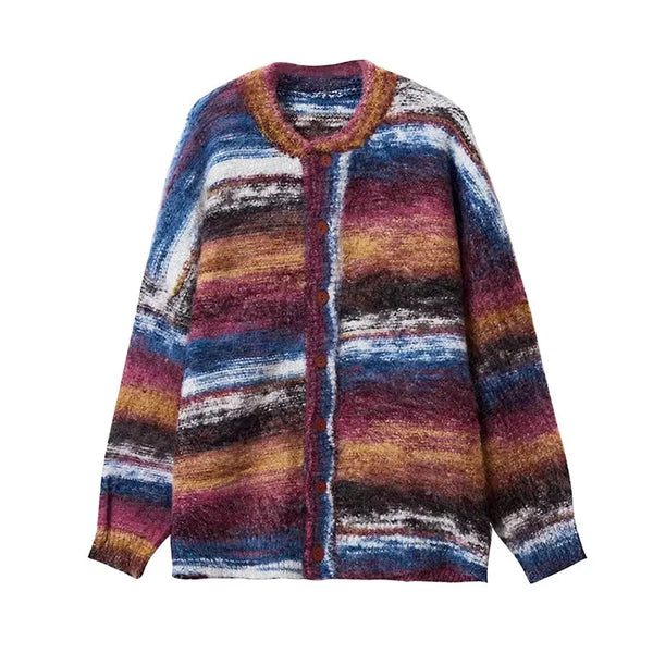 Colour Block Striped Cardigan Sweater — vista frontale