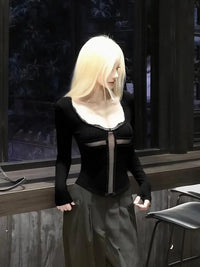 Patchwork Cross Sheer Cropped Long Sleeve Top — dettaglio