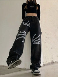Skeleton Hands Graphic Baggy Jeans — dettaglio