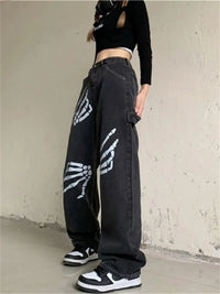Skeleton Hands Graphic Baggy Jeans — dettaglio della stampa