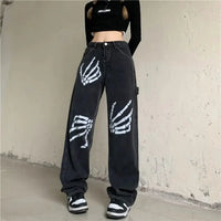 Skeleton Hands Graphic Baggy Jeans — vista frontale