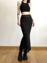 Slim Black Mesh Long Maxi Skirt — in alternativa