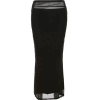 Slim Black Mesh Long Maxi Skirt — vista frontale