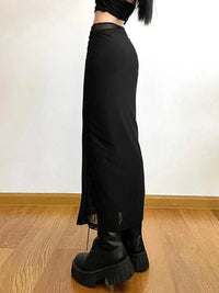 Slim Black Mesh Long Maxi Skirt — vista posteriore