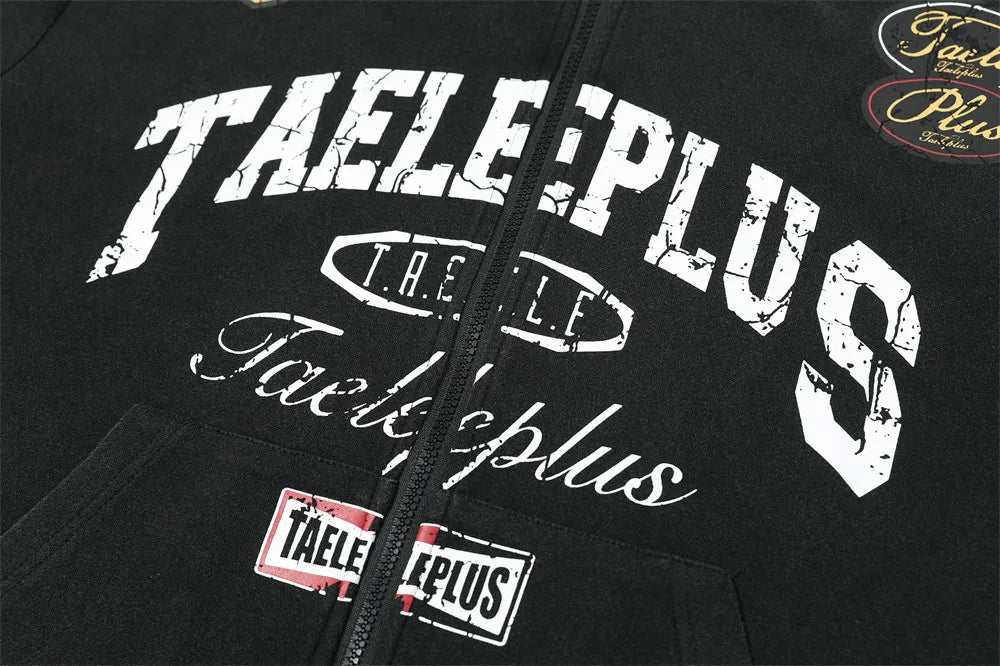 Washed Distressed Graphic Print Baggy Zip Up Hoodie — in alternativa