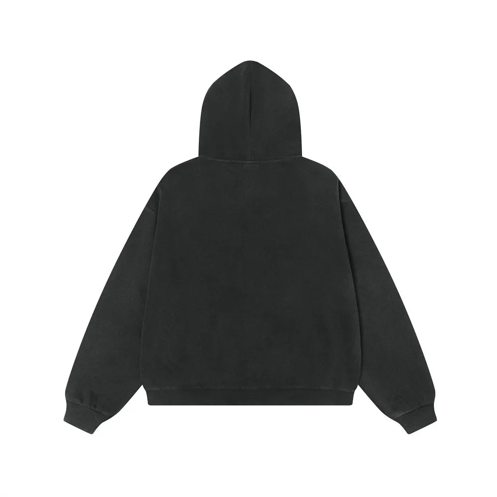 Washed Distressed Graphic Print Baggy Zip Up Hoodie — vista posteriore