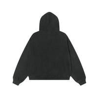 Washed Distressed Graphic Print Baggy Zip Up Hoodie — vista posteriore