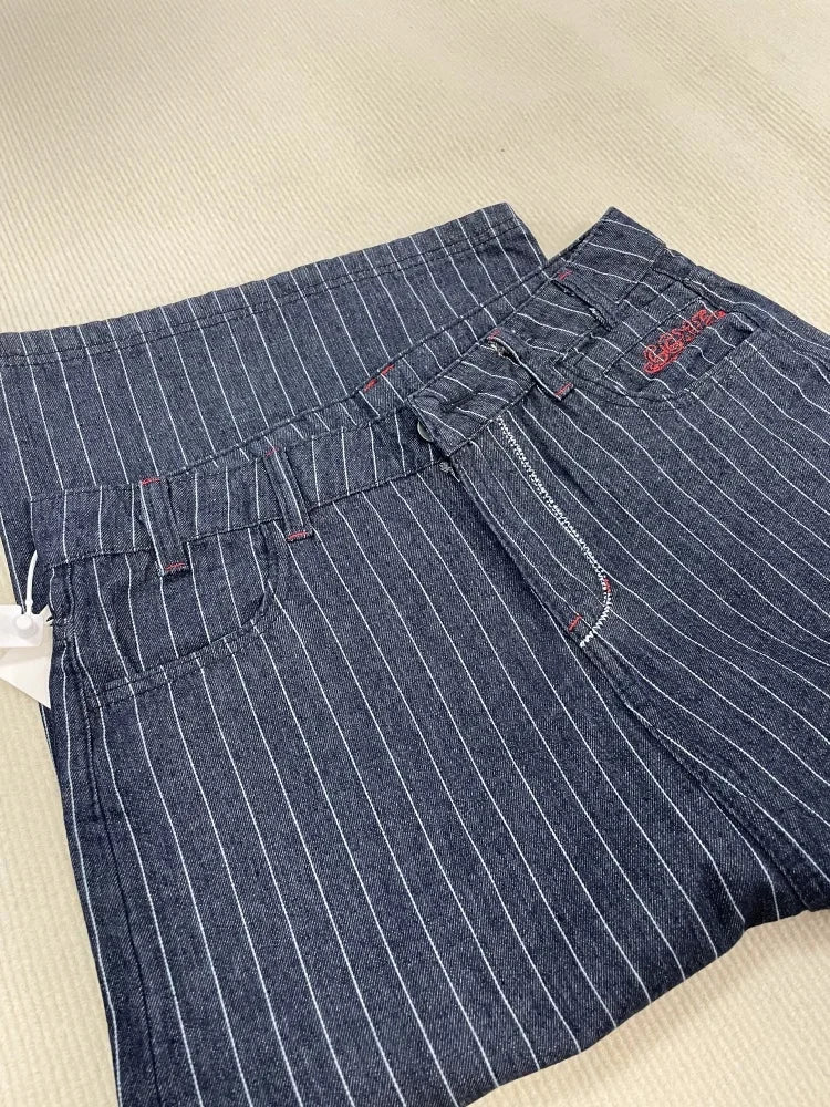 Womens Blue Long Striped Denim Shorts Jorts — dettaglio del tessuto