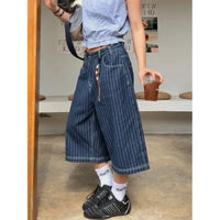 Womens Blue Long Striped Denim Shorts Jorts — vista posteriore