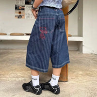 Womens Blue Pinstripe Long Jorts — dettaglio