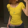 Yellow Y2K Rhinestone Graphic Crop Top