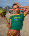 Y2K Brazil Stripe Baby Tee Green